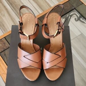 Tahari Stevie Cork  Leather Sandals  with Crisscross Straps !! Whiskey Size 9.5